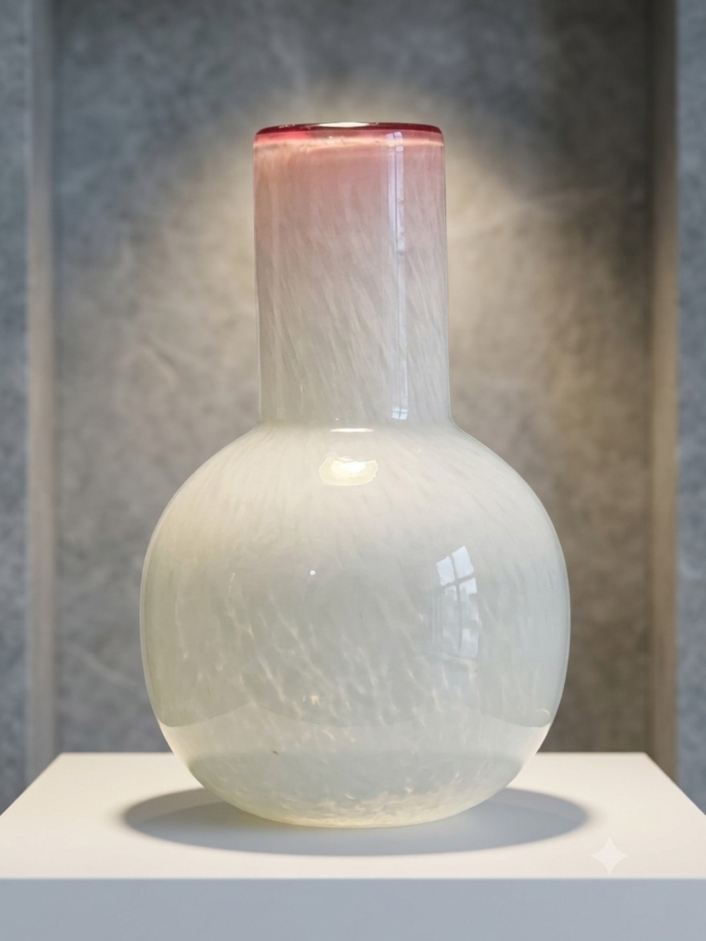 Mid-Century Modern White & Red Rim Handblown Glass Vase **